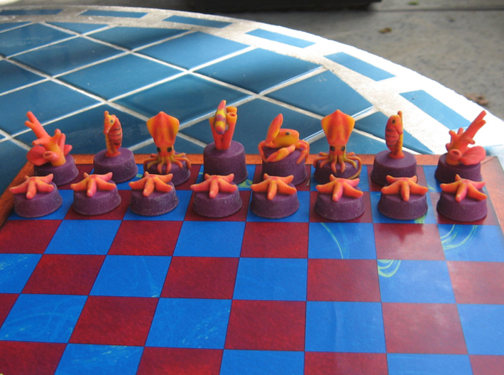 Sea Chess Pieces - Small 3d printed Purple/red pieces