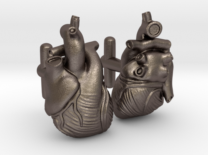 Anatomical Heart Cufflinks Pair (Front and Back) 3d printed