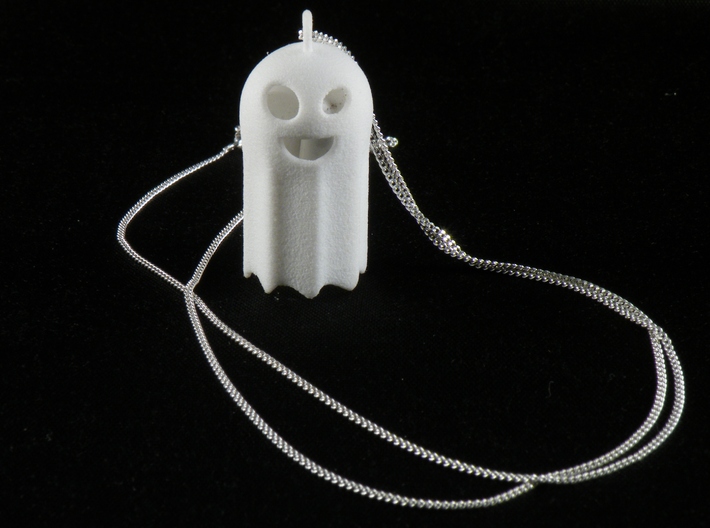Smiley Ghost  3d printed Ghost pendant in white strong and flexible