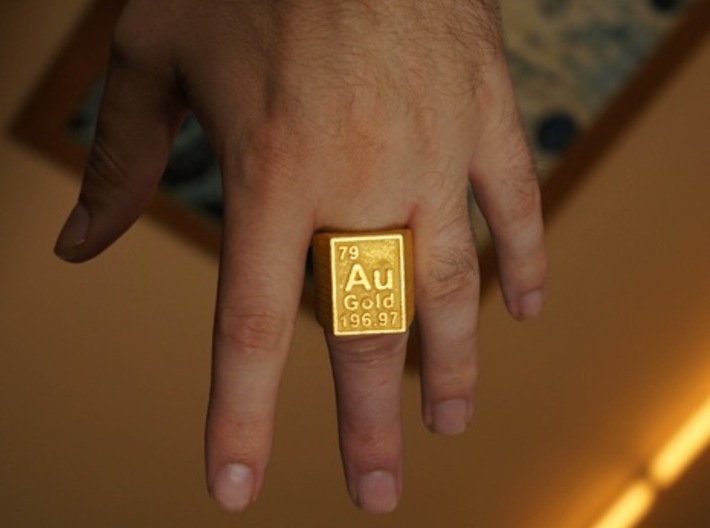 Gold Periodic Table Statement Ring Size 10 3d printed This Statement Peice On The Finger, Printed In Polished Gold Steel. 