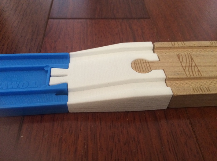 Male Tomy to Female Wooden Railway 3d printed Shapeways print in White Strong &amp; Flexible material