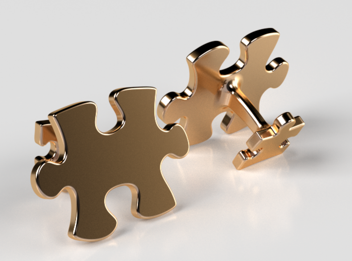 Puzzle Cufflinks 3d printed 14K Gold