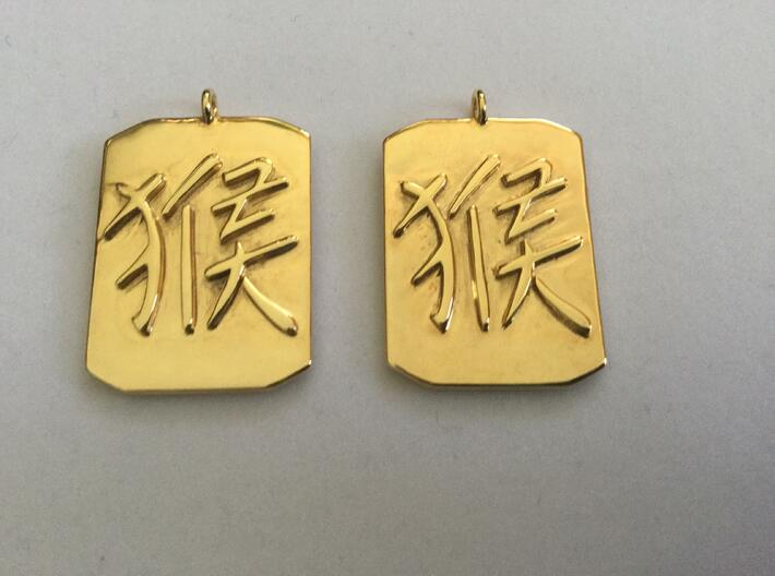 Chinese Astrology Monkey Character Earrings 3d printed Gold Plated Brass