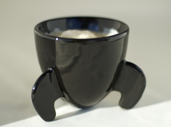 Rocket coffee mug 3d printed The mug in black.  Photo by Rob Singh-Latulipe (www.robsinghlatulipe.com)
