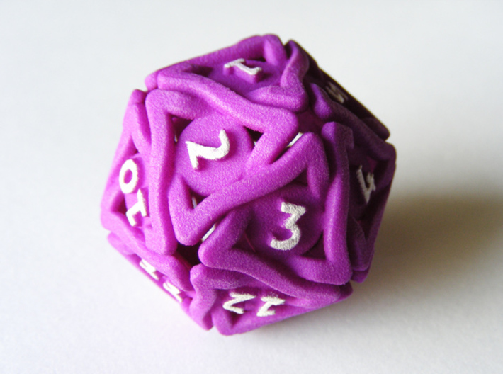'Twined' Dice D20 MTG Spindown Life Counter Die 32 3d printed D20 Spindown die with white acrylic paint applied to the numbers