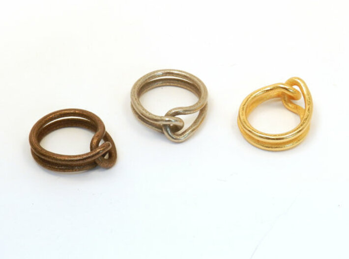 Rubber Band Ring 3d printed polished antique bronze steel, steel, polished gold steel