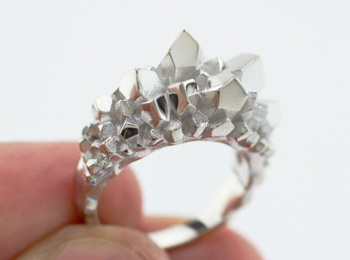 Crystal Ring Size 8,5 3d printed Rhodium plated