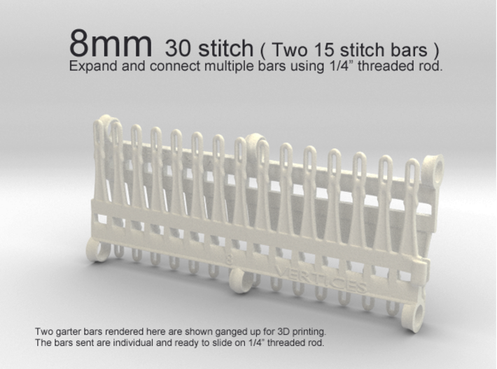 30 tine knitting garter bar X 2 - 8mm v3 3d printed 8mm - 30 stitch ( two 15 stitch )