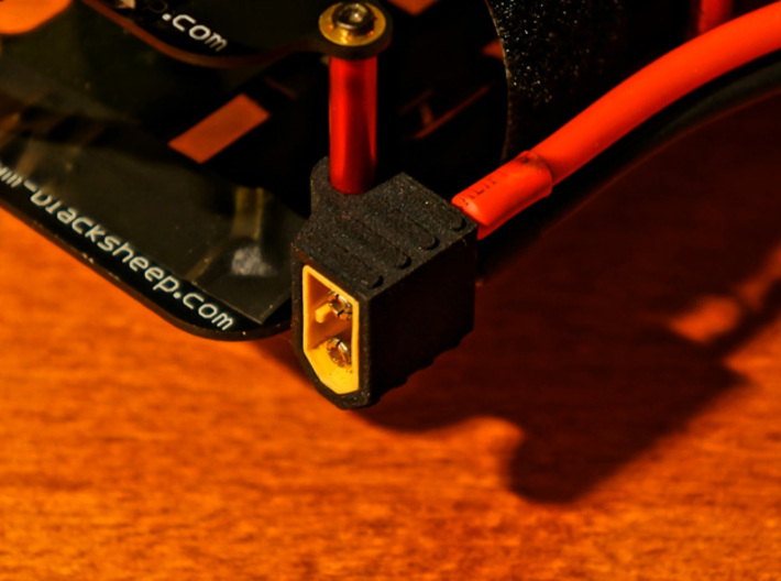 XT60 Plug Holder Vertical 3d printed XT60 Plug Holder installed with a XT60 Plug inserted.