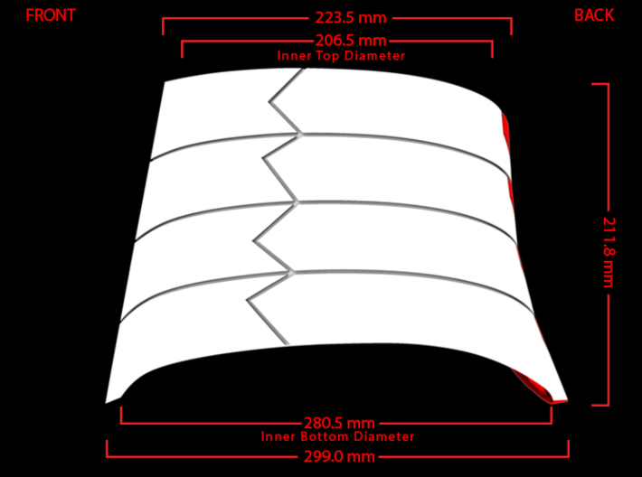 Iron Man Lower Back Armor 3d printed Side Measurements (What's Highlighted in Red will be printed)