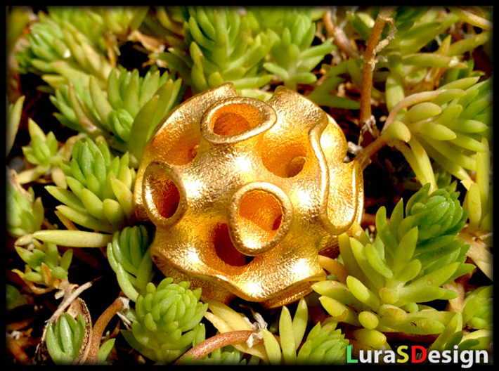 GYROID Sphere Pendant 3d printed Matte Gold Steel
