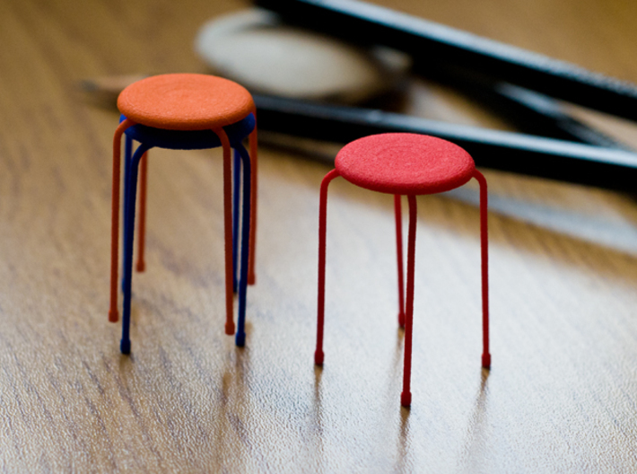 Dot Style Stacking Stool 1/12 scale 3d printed Red, Blue and Orange Strong and Flexible Plastic