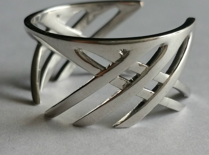 Cross Over Ring (13 1/2) 3d printed Stunning in Rhodium Plated metal