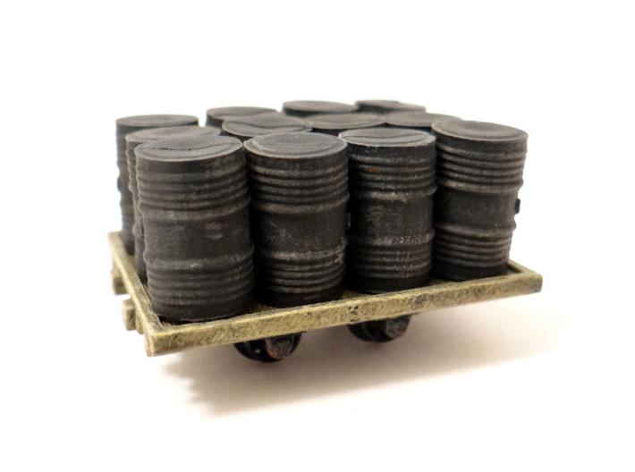 A.G.W.I. Oil Refinery Flat Wagons (x4) 3d printed A Detailed and Painted Wagon with Peco Oil Drums