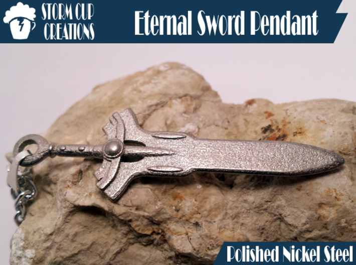 Eternal Sword Pendant 3d printed Polished Nickel