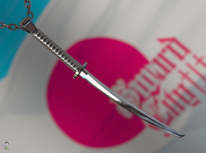 The Shogun - Japanese Katana Pendant 3d printed Polished Sterling Silver - Perfect for gifts