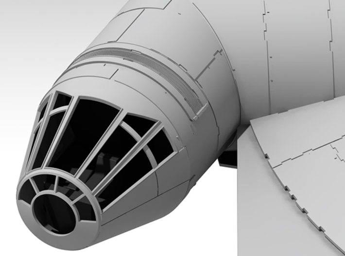 Millennium Falcon Nose Cone DeAg Studio Scale 3d printed Details of the panels and notches line up with the cockpit tunnel details and notches that i will be offering at a later date, just as they do on the 32&quot; filming model.