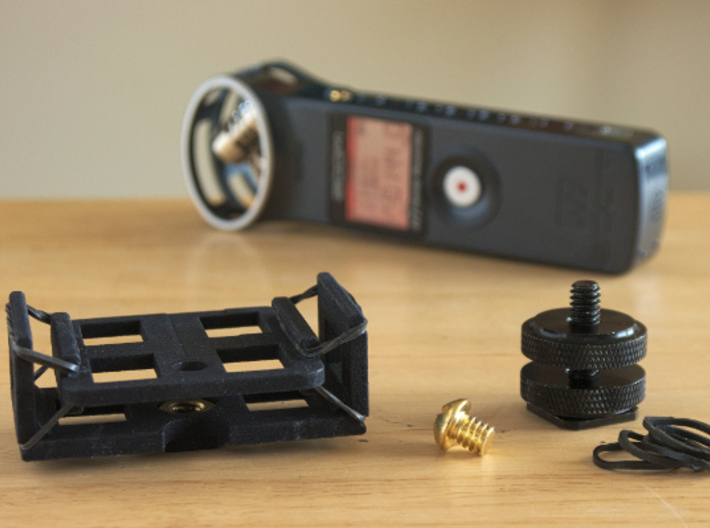 Zoom H1 Isolation Mount v2 3d printed Shown with the parts needed to completely build this mount.