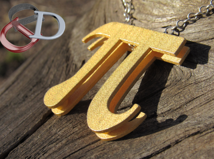 Pi Pendant  3d printed Shown in Matte Gold Steel. Actual Photo