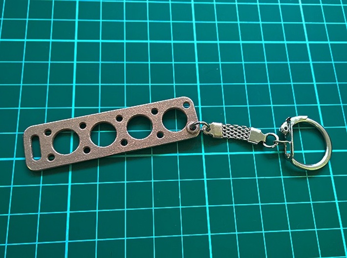 V8 Engine Head Gasket Key Chain 3d printed Key Chain showing small key ring mount