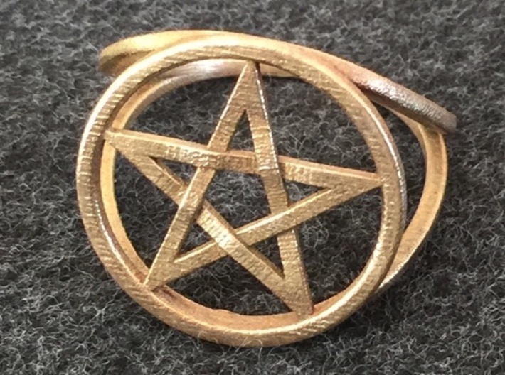 Pentacle ring (customize) 3d printed The braid-style pentacle ring in raw bronze.