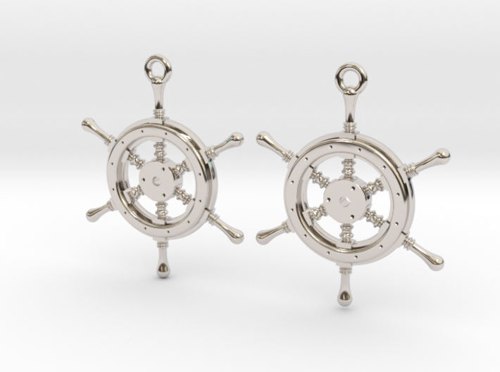 Ship wheel earrings 3d printed