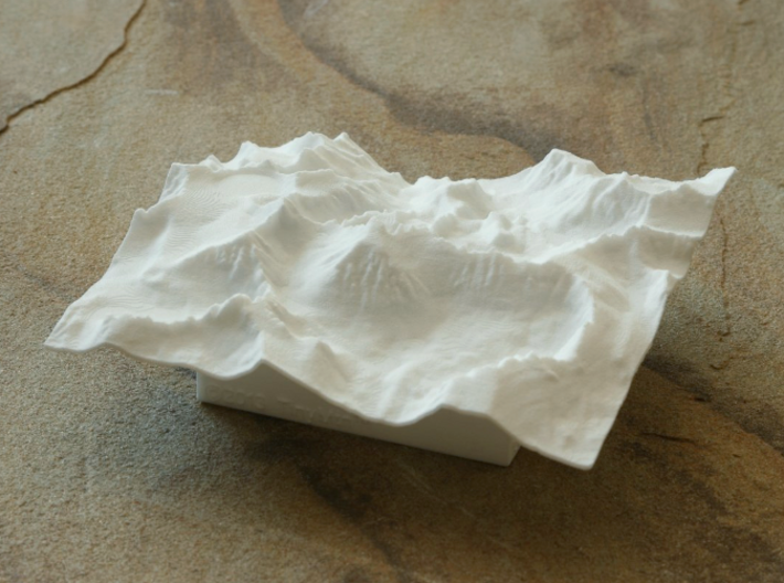 4'' Mt. Whitney Terrain Model, California, USA 3d printed View of actual model, from West, showing the many crags and spires along the ridge