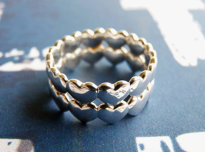 Ring Double Hearted (parallel) 3d printed Premium Silver