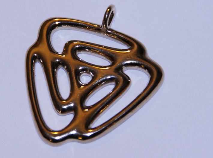 Triangle Fusion Pendant 3d printed Polished Brass, front
