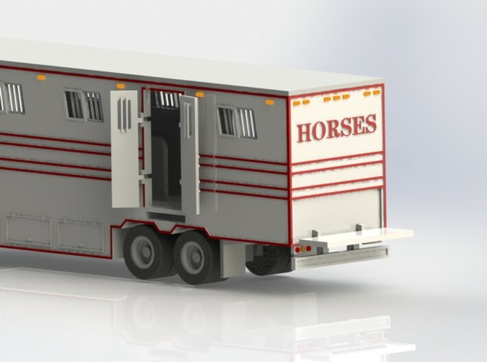 HO 1/87 Horsebox 48' Semi 03 3d printed CAD render showing doors and tailgate.