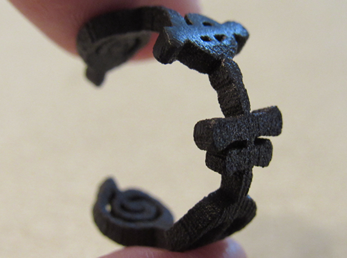 "Kaiidth" Vulcan Script Ring - Cut Style 3d printed Pictured: Matte Black Steel