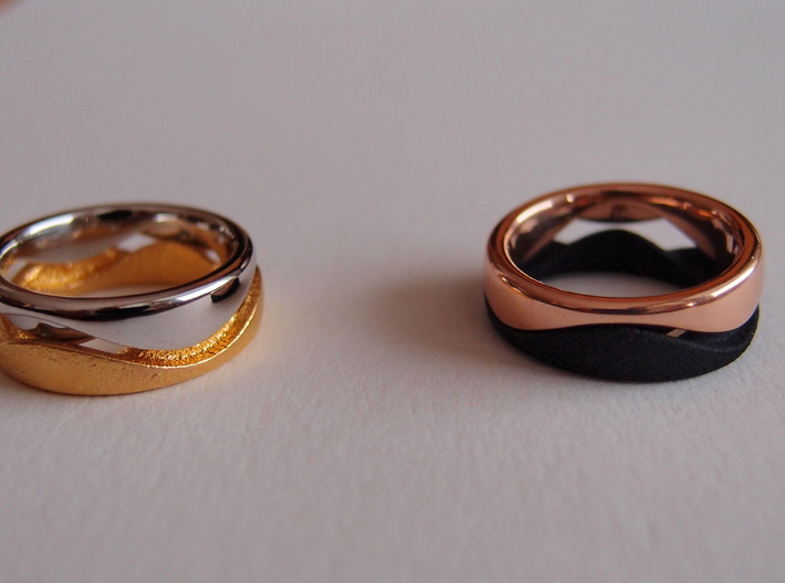 Swing Ring half barrel shaped Diameter 17 mm 3d printed matte gold plated steel / rodhium plated bronze // rose gold plated bronze / strong & flexible black