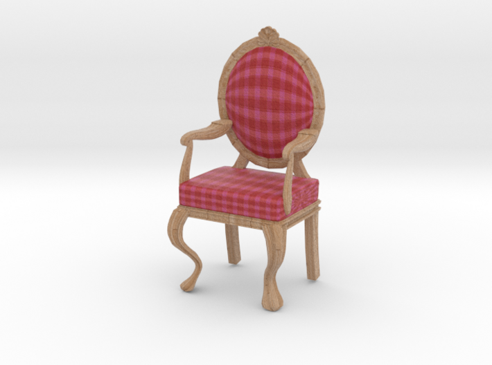 1:12 Scale Red/Pink Plaid/Pale Oak Louis XVI Chair 3d printed