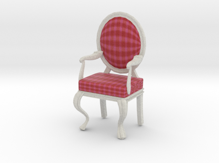 1:12 Scale Red/Pink Plaid/White Louis XVI Chair 3d printed