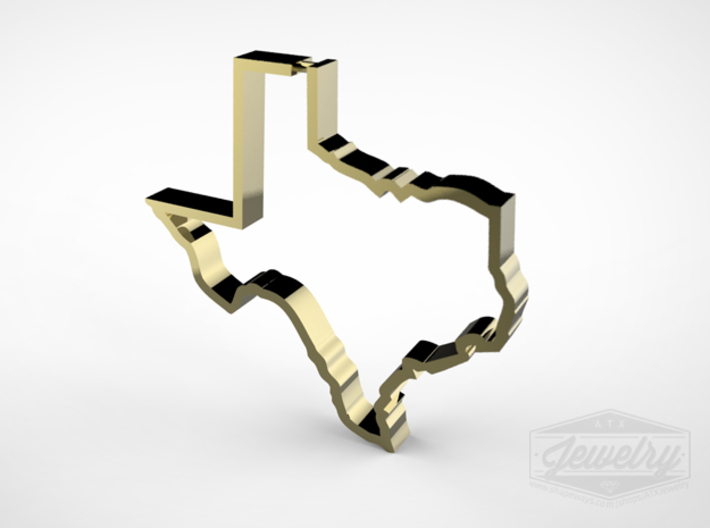 Texas Outline Pendant 3d printed Polished Brass