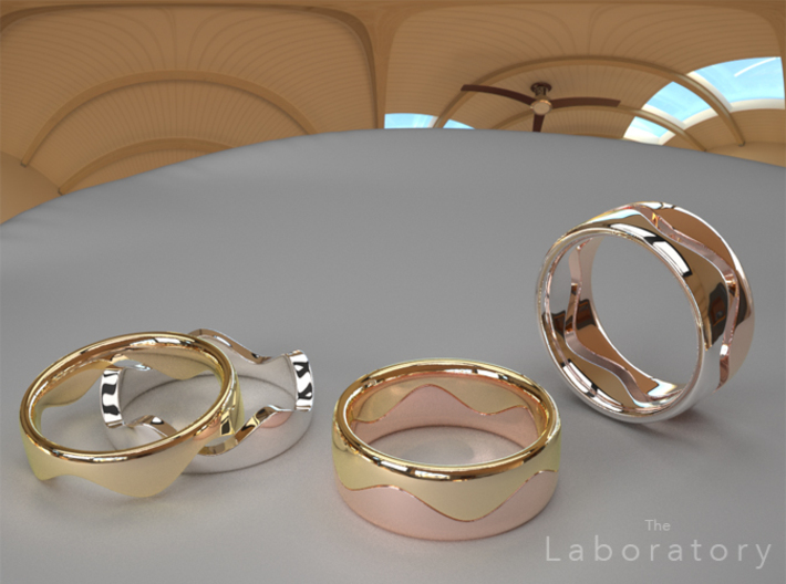 Wave Ring (Top) 3d printed 14K Gold, White Gold, &amp; Rose Gold (or plated varieties)