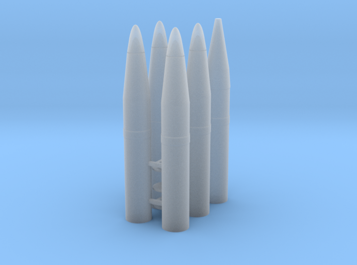 Six 1/16 scale 105mm howitzer shells. 3d printed