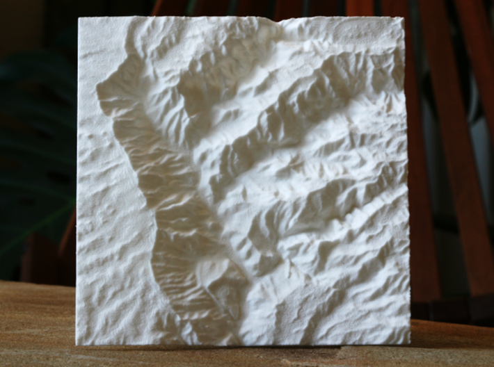 4'' Waimea Canyon Terrain, Hawaii, USA 3d printed Overhead view of 4&quot; model, showing the deep, detailed canyons