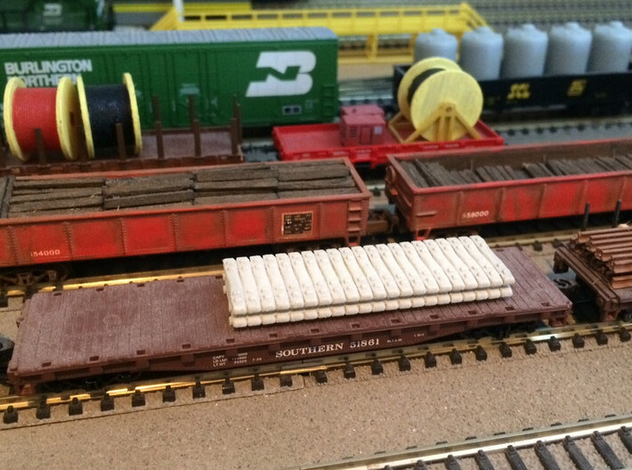 N Scale Concrete Ties Load Single 3d printed Painted double stack of concrete ties.