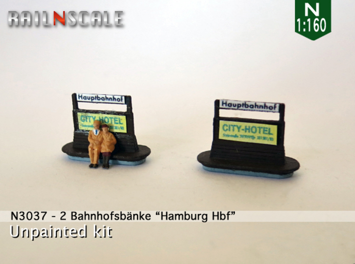 2 Bahnhofsbänke Hamburg Hbf (N 1:160) 3d printed