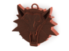 Two Sided Wolf Head Medallion Pendant 3d printed Polished Bronze Front