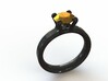 'Couture' Classic Four Claw Ring 3d printed Black ring 16mm inside diameter paired with a Gold Plated Glossy diamond sized to 1 carat