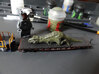 Jurassic Park RR: T. Rex (sedated) in N Scale 1:16 3d printed Lego War Machine surveys this sleeping threat.