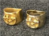 Pentacle Ring - large (choose size) 3d printed The ring in raw (unpolished) brass on the left, polished brass on the right. This is a "before and after" photo, since Shapeways starts with the unpolished print and polishes it by hand.