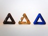Impossible Triangle, Mini 3d printed Matte Bronze Steel, Raw Brass, and Royal Blue Strong & Flexible