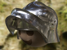 Playmobil - 15th century sallet with open visor 3d printed Render of the sallet in a historically accurate polish version - 3/4 view