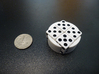 D6 Holder 3d printed White Strong and Flexible Polished dice holder next to a standard US quarter