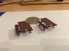 Picnic Table H0 scale (1/87) 3d printed Frosted Ultra Detail on the left and Frosted Extreme Detail on the right
