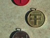 Navajo Water Sign Medallion  3d printed Pure silver (bottom), gold plated steel (middle) red nylon (top)

