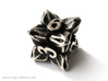 Floral Dice – D6 Gaming die 3d printed Stainless steel 'inked' in black